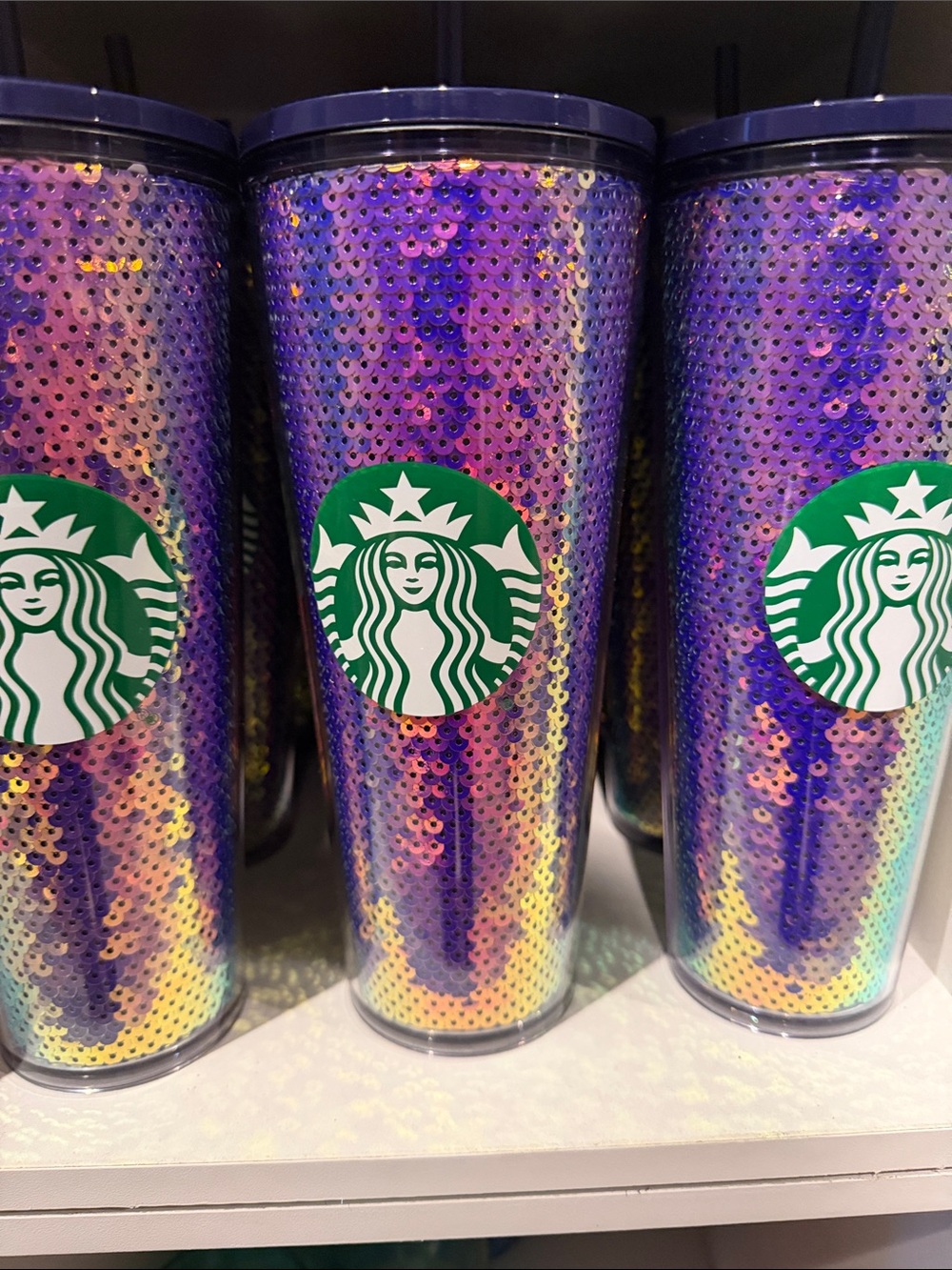 Starbucks Iridescent Purple Sequin Tumbler with Green Logo